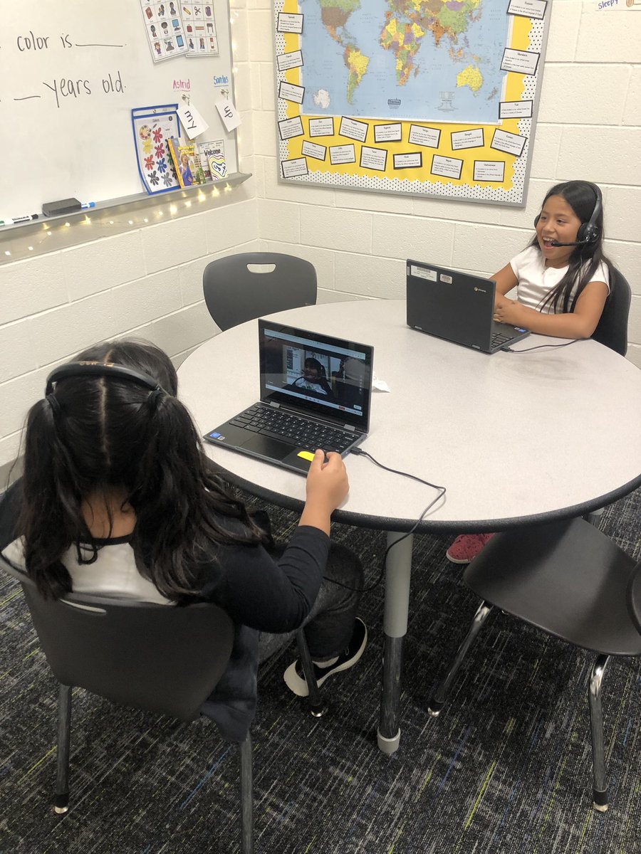 These girls were so excited to use <a href="/MicrosoftFlip/">Flip</a> to create introduction videos…. in English! <a href="/HovatterES/">Hovatter Elementary</a> #EnglishLearners #newcomers #bilingualism