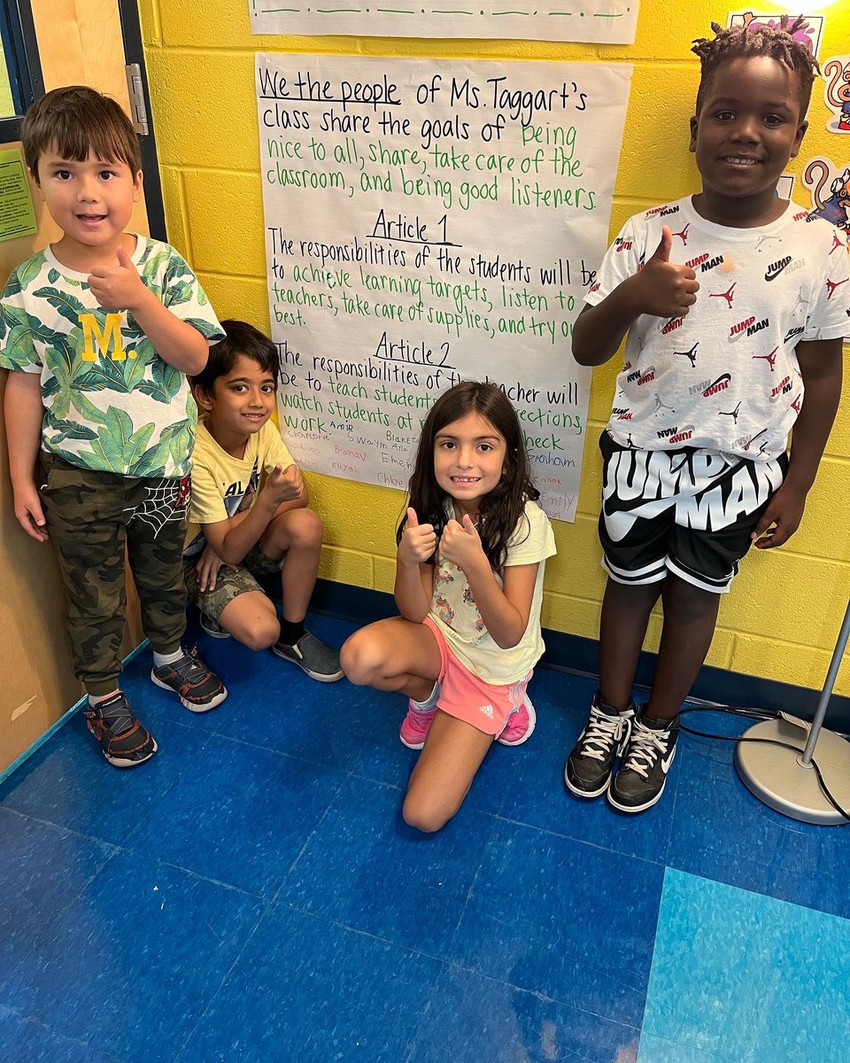 MsTaggartsClass's tweet image. We celebrated Constitution Day this week! We learned about the U. S. Constitution, the law of our land, and read “We The Kids” to understand the goals in the preamble. Then we collaborated on our very own class constitution and we all signed it!