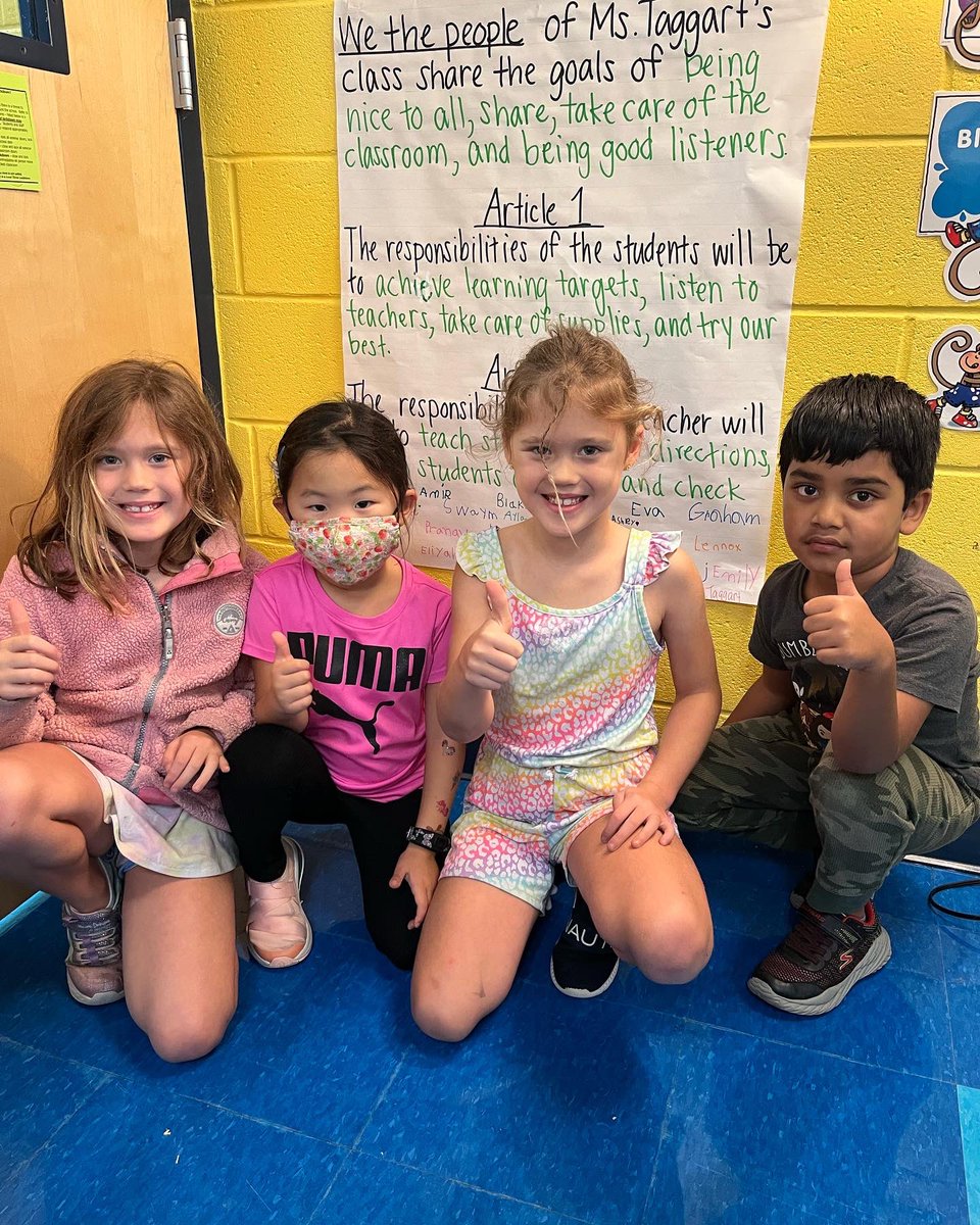 MsTaggartsClass's tweet image. We celebrated Constitution Day this week! We learned about the U. S. Constitution, the law of our land, and read “We The Kids” to understand the goals in the preamble. Then we collaborated on our very own class constitution and we all signed it!