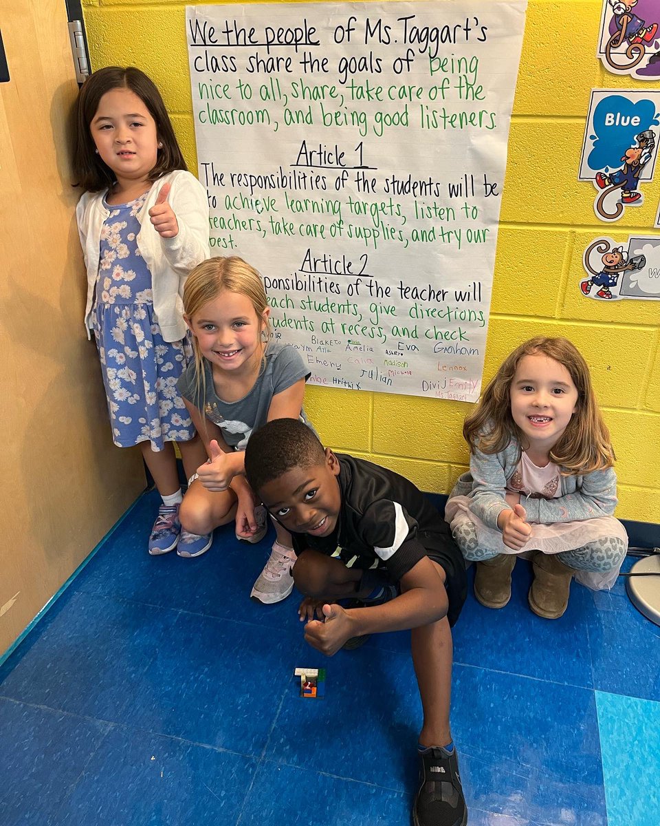 MsTaggartsClass's tweet image. We celebrated Constitution Day this week! We learned about the U. S. Constitution, the law of our land, and read “We The Kids” to understand the goals in the preamble. Then we collaborated on our very own class constitution and we all signed it!