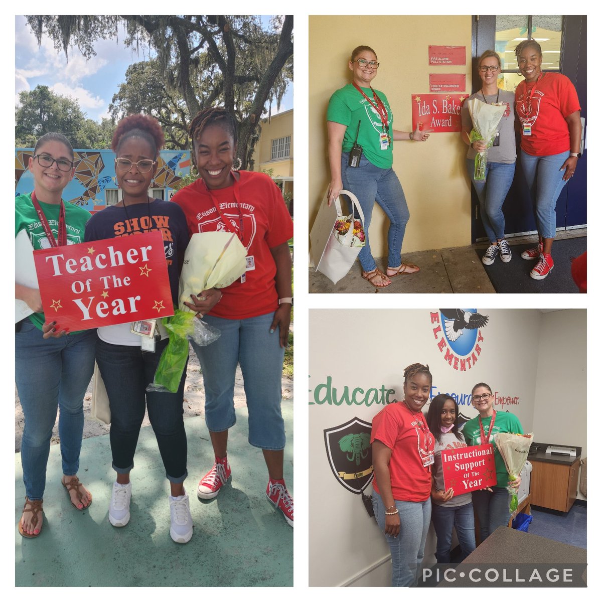 Congratulations to Teacher of the Year, 3rd grade teacher, Ms Dean, Ida S. Baker, Media Specialist, Ms Fernandez and Support Staff of Year, Principal Secretary, Ms Janaka Turner. 💚💙❤🦅