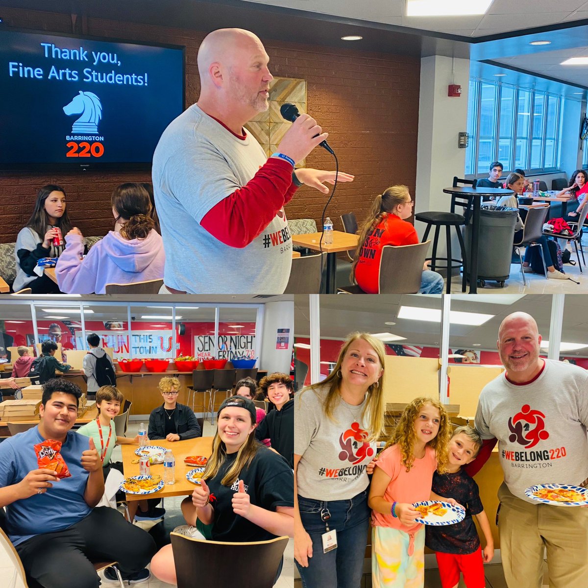 220Arts's tweet photo. Thank you, @Hunt_EdLeader, for taking the time to throw a pizza party after school today for BHS, Prairie &amp; Station students who performed and created videos for opening day. We are lucky to have a superintendent who makes kids feel such a strong sense of belonging. #webelong220 https://t.co/asjiogrl2v