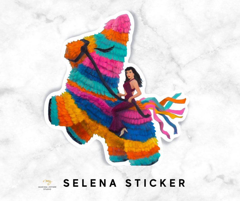 MarissaJoyner's tweet photo. Turning paintings into stickers 🤘🏼
Selena riding a piñata vinyl sticker is made with weatherproof vinyl and is 4" with a white outline. Waterproof and weather proof, put in on your favorite Hydroflask, journal, Yeti, laptop or notebook.

https://t.co/Vv6uPzn2KD https://t.co/KtGtUQi2cU