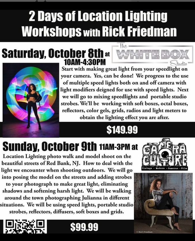 ThePhotoCenter's tweet photo. Join us for 2 fantastic days of learning with @rickfriedmanpix!Day 1 - Full day of studio portrait photography and creative lighting effects with Julianna at @jerseyshorewhitebox !Day 2- Location Lighting photo walk and model shoot while exploring the streets of downtown Red Bank https://t.co/WLCSH7N7Nq