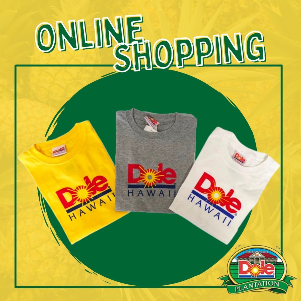 Regretting not getting that t-shirt last time you were at Dole Plantation? 🤔 

No worries, we have an online store! 🤗 

Check out all we have to offer on our website at bit.ly/3C5cQpS.