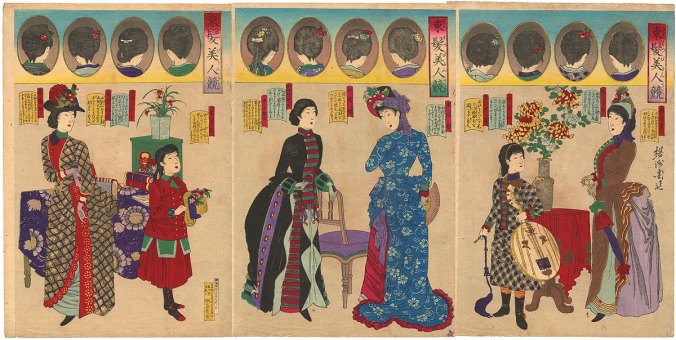 ChicaFascista's tweet photo. Cuando Japón se abrió al occidente en la restauración de Meiji, 1868 / 1889. Estuvo de moda vestirse como los europeos pero con un toque japonés, las flores. https://t.co/z1wZKbhwla