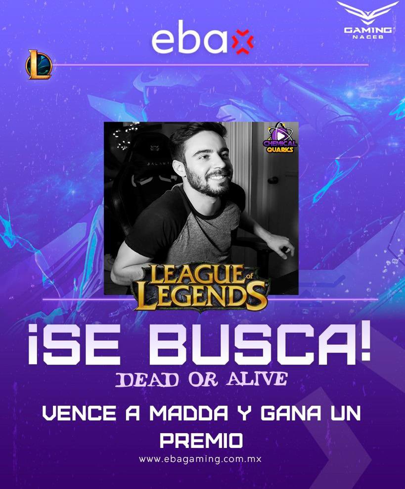 📣¡ATENCIÓN! 📣
🚨 GENTE DE GUADALAJARA, ¡SE BUSCAN! retadores para <a href="/iMadDaiGG/">MadDa</a> en LOL ¡habrá premios para quien logre derrotarlo! ¡Síganlo y sigan las redes de <a href="/games_eba/">EBA GAMES</a> para más información! 💜💛 #GoQuarks #challenge