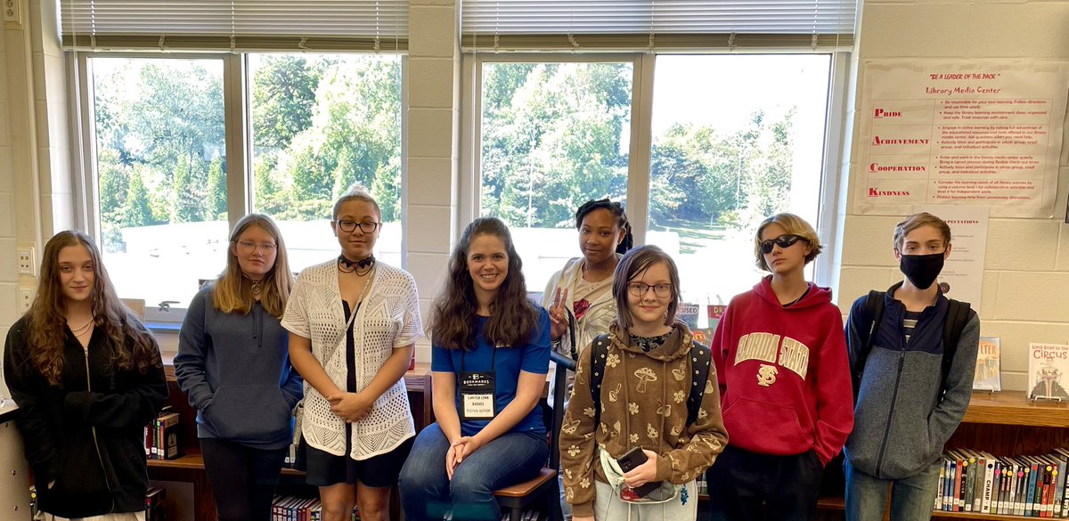 WMSWolfpack's tweet photo. Fantastic Visit with NYT best-selling Author Jennifer Lynn Barnes! Many thanks to @BookmarksNC for this incredible opportunity! #wsfcs #bookmarkfestival @wsfcs @WSFCS_media @jenlynnbarnes https://t.co/iF6w7Z8224