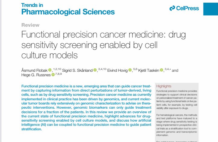 Our review on #functionalprecisionmedicine is out in @TrendsinPharma! Proud to have written it with the dream team @asmundflobak #EivindHovig @KjetilTasken @HRussnes!

cell.com/trends/pharmac…