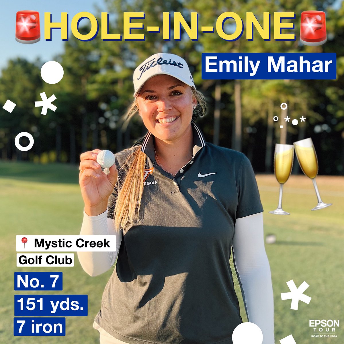 EpsonTour's tweet photo. π¨ ACE ALERT π¨
@EmilyMahar_ on No. 7, 151 yds, with a 7 iron ππ€©congrats!
#MurphyUSAShootout | @MurphyUSA | @Road2Eldo | #RTJGolf | #EpsonTour | #Road2LPGA https://t.co/ldAtxwCLwC