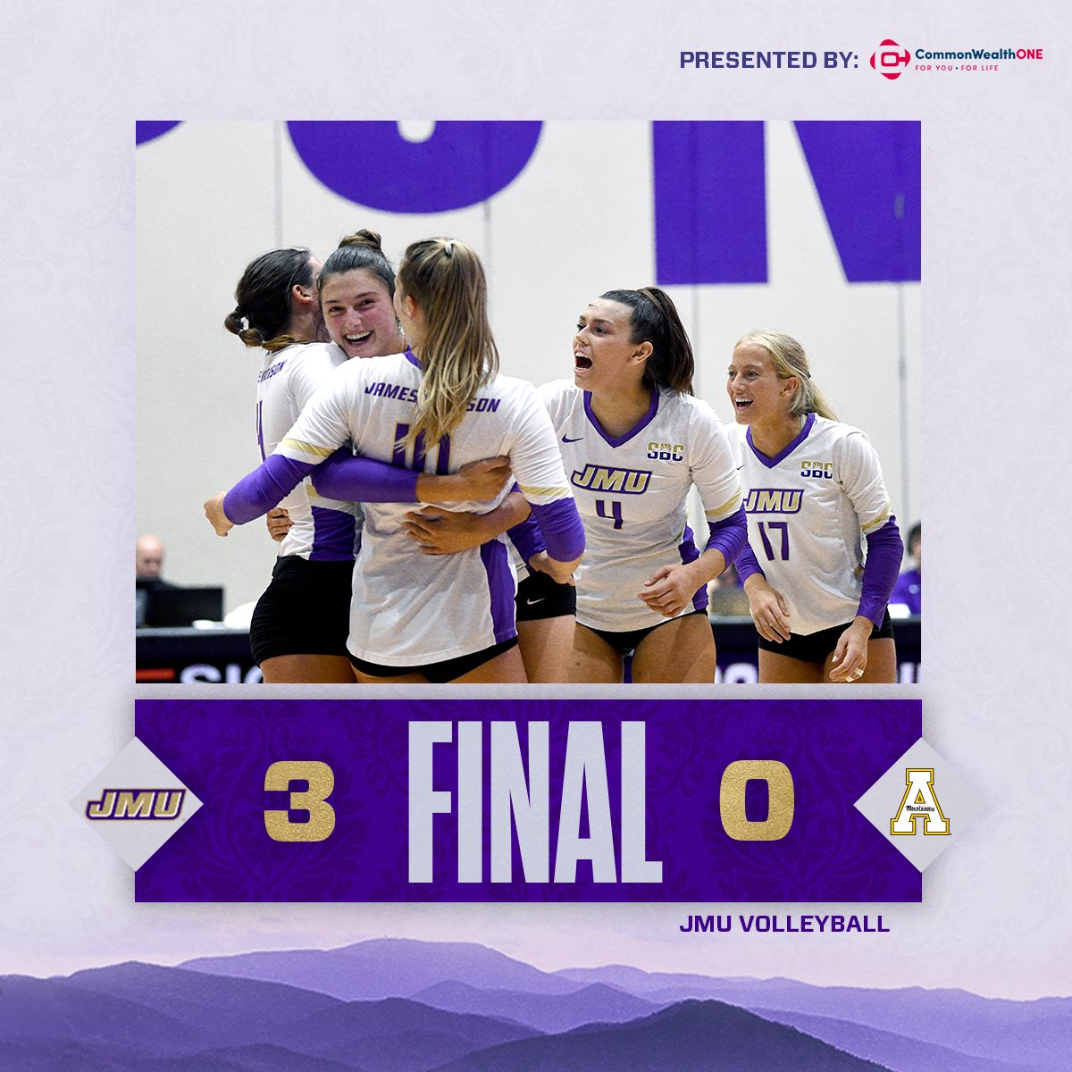 🧹🧹🧹 Dukes take the final set 25-14, sweeping the Mountaineers to start off the weekend! #GoDukes