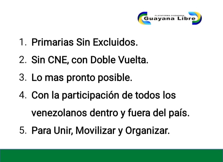NoelRomeroL's tweet photo. #GuayanaLibreImpulsaPrimarias 
Novedosa propuesta política de @GuayanaLibre21 a los 17 candidatos. Esperamos que se pronuncien @hcapriles @AndresVelasqz @manuelrosalesg @aecarri @MariaCorinaYA @jguaido @HenriFalconLara @prospericarlos @delsasolorzano @NicmerEvans https://t.co/M4iI1o7m6L