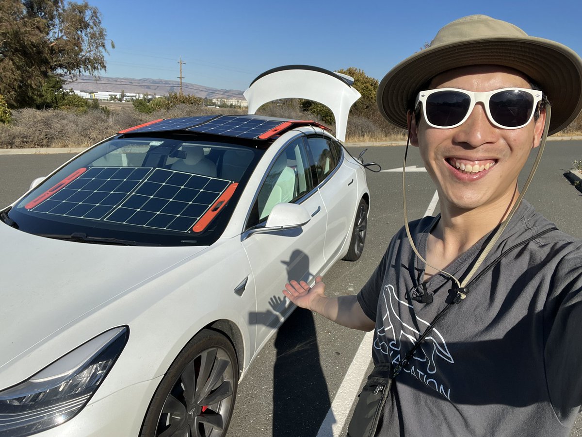 Tesla Model 3 w/ Solar Add-on. I dumped 4 miles of range into the car like this. #elonmusk