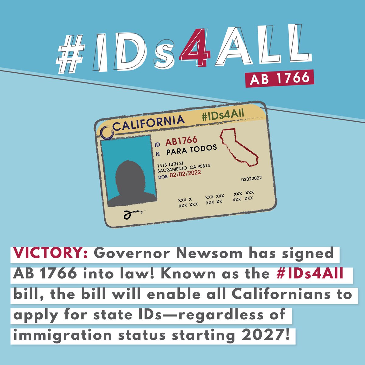 the_ILRC's tweet photo. The bill will build on AB 60, allowing undocumented Californians who cannot receive a driver’s license to have a valid form of state ID. #IDs4All https://t.co/P3d9pBhK6v