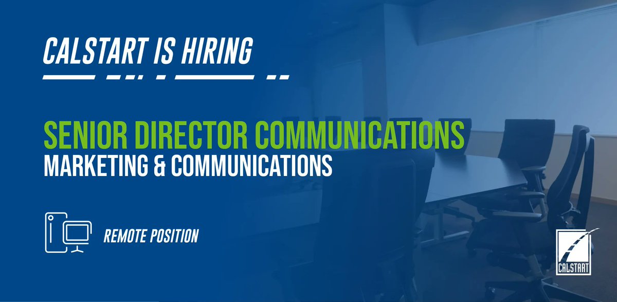 CALSTART is looking for an experienced #SeniorDirector to lead our Marketing &amp; Communications team.

The Sr. Director will lead the development, implementation, evaluation, and execution of communications strategic plans.

View this #FullTime #RemoteJob: buff.ly/3UsSWwn