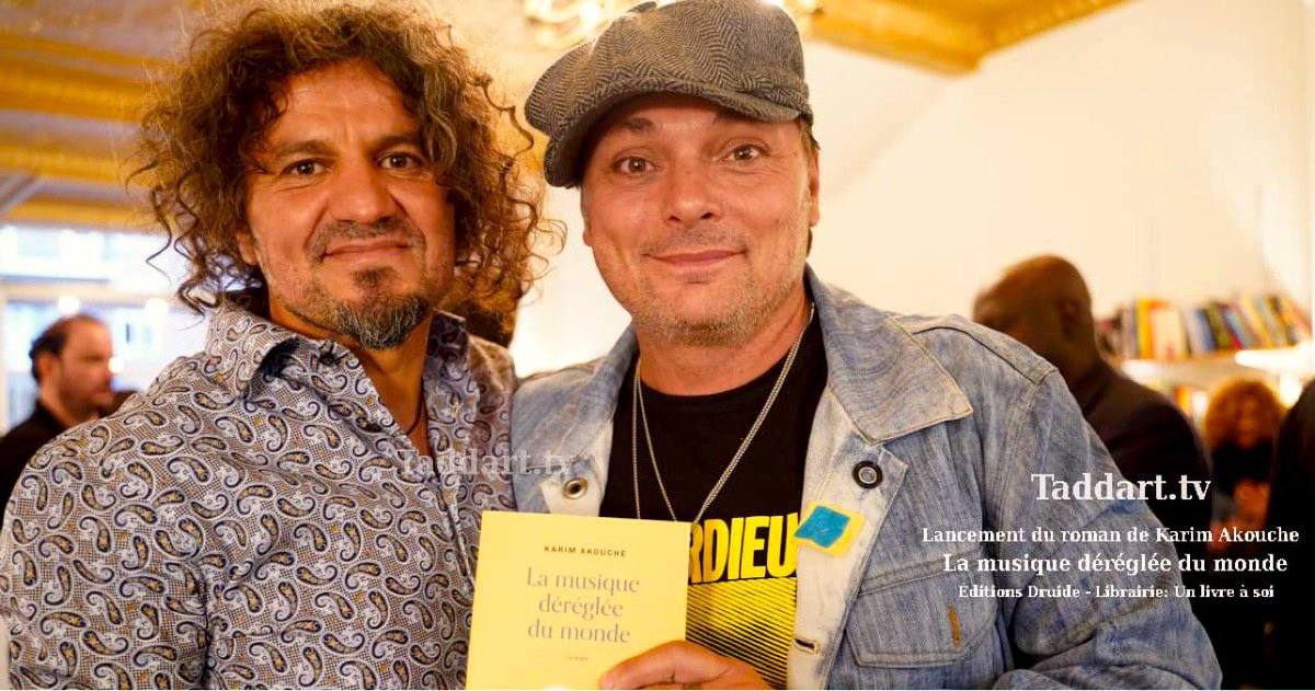 Avec mon pote Karim Akouche lors du lancement de son dernier et très prometteur roman « La musique déréglée du monde » publié chez Druide et déjà en réimpression.