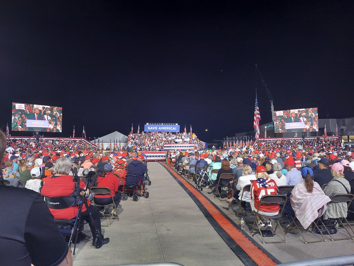 Came out, teased doing a three-hour speech and quickly directed the crowd to boo the media section.