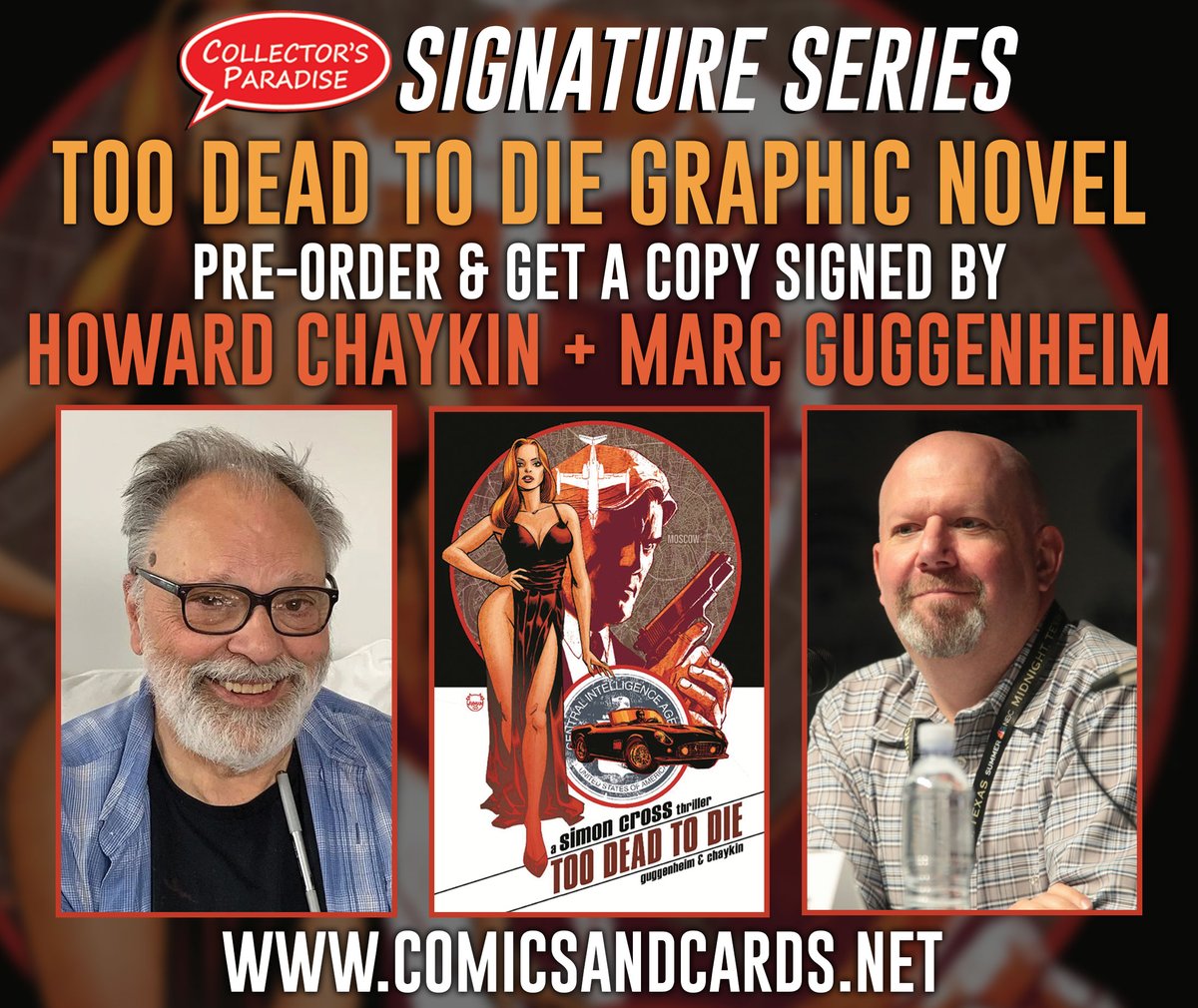 🖊HOWARD CHAYKIN + MARC GUGGENHEIM SIGNATURE SERIES🖊 Get TOO DEAD TO DIE OGN signed by Howard Chaykin & @mguggenheim + a C.O.A. for ONLY COVER PRICE by pre-ordering it on our website: bit.ly/toodeadtp 🔴Local pick-up & mail order options available.