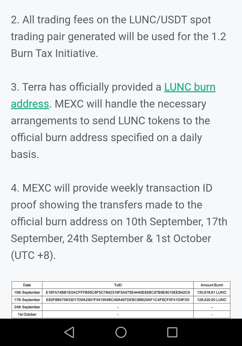 BREAKING NEWS : @MEXC_Global is once again supporting the 1.2% $LUNC burn tax OFF-CHAIN!

I will begin pushing for MEXC as long as they support us! 

Retweet to spread the word &amp; signup here for ADDITIONAL #LUNC burns! mexc.com/landings/Class…
