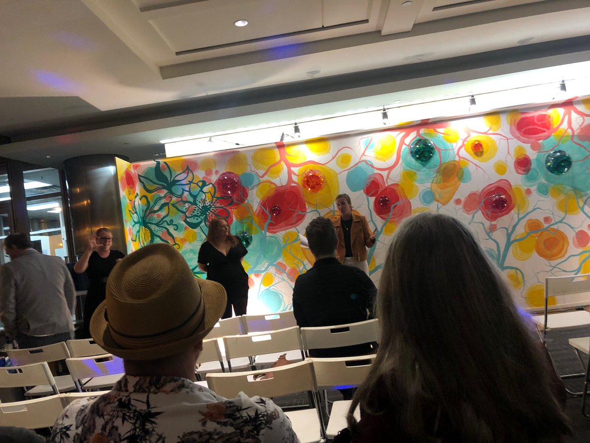 NoMaBID's tweet photo. It’s @ArtAllNightDC in #NoMa! We’re honored to unveil @BlueHueLea’s newest work of art, “The Paths We Choose,” in the lobby of 1200 First Street NE. #DCArtAllNight https://t.co/dxPaX661tz