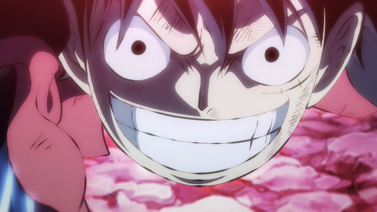 ToeiAnimation's tweet photo. You know you're in big trouble when Luffy smiles like this. 😁 #OnePiece (via ep. 1033) https://t.co/mns2WoUQnz