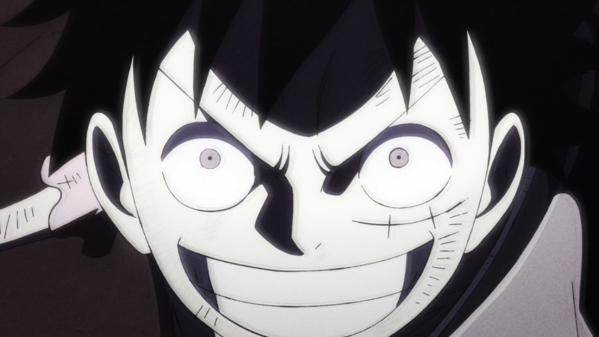 ToeiAnimation's tweet photo. You know you're in big trouble when Luffy smiles like this. 😁 #OnePiece (via ep. 1033) https://t.co/mns2WoUQnz