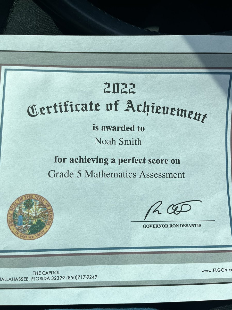 newbi16's tweet photo. My amazing son received a letter from @GovRonDeSantis for receiving a PERFECT SCORE on the 5th grade Math FSA. I am beyond proud, to say the least. Sky is the limit for my guy!♥️ https://t.co/sW1z8pj8j9