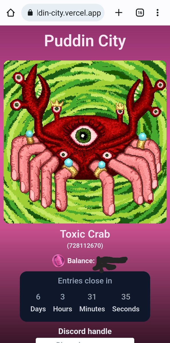 CityPuddin's tweet photo. New Raffle: Toxic Crab by @AlgoWhaleNFT 

1 Ticket = 100 $Puddin

Max = 100 Tickets

https://t.co/5o3GTeJJos? https://t.co/OK345g0aGY