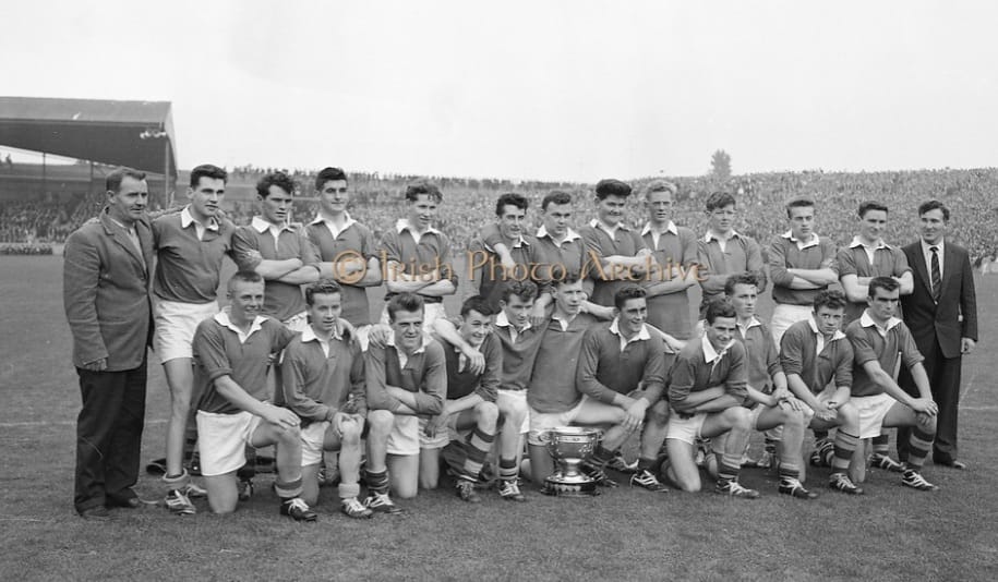 KarlKeohane's tweet photo. The Kerry minor team celebrating their All Ireland minor victory v Mayo on this day 60 years ago with 6 @johnmitchelsGA1 players on the 1st 15 on the day @kerrysportshub @Kerry_Official @radiokerrysport https://t.co/E8u34Fxdfd