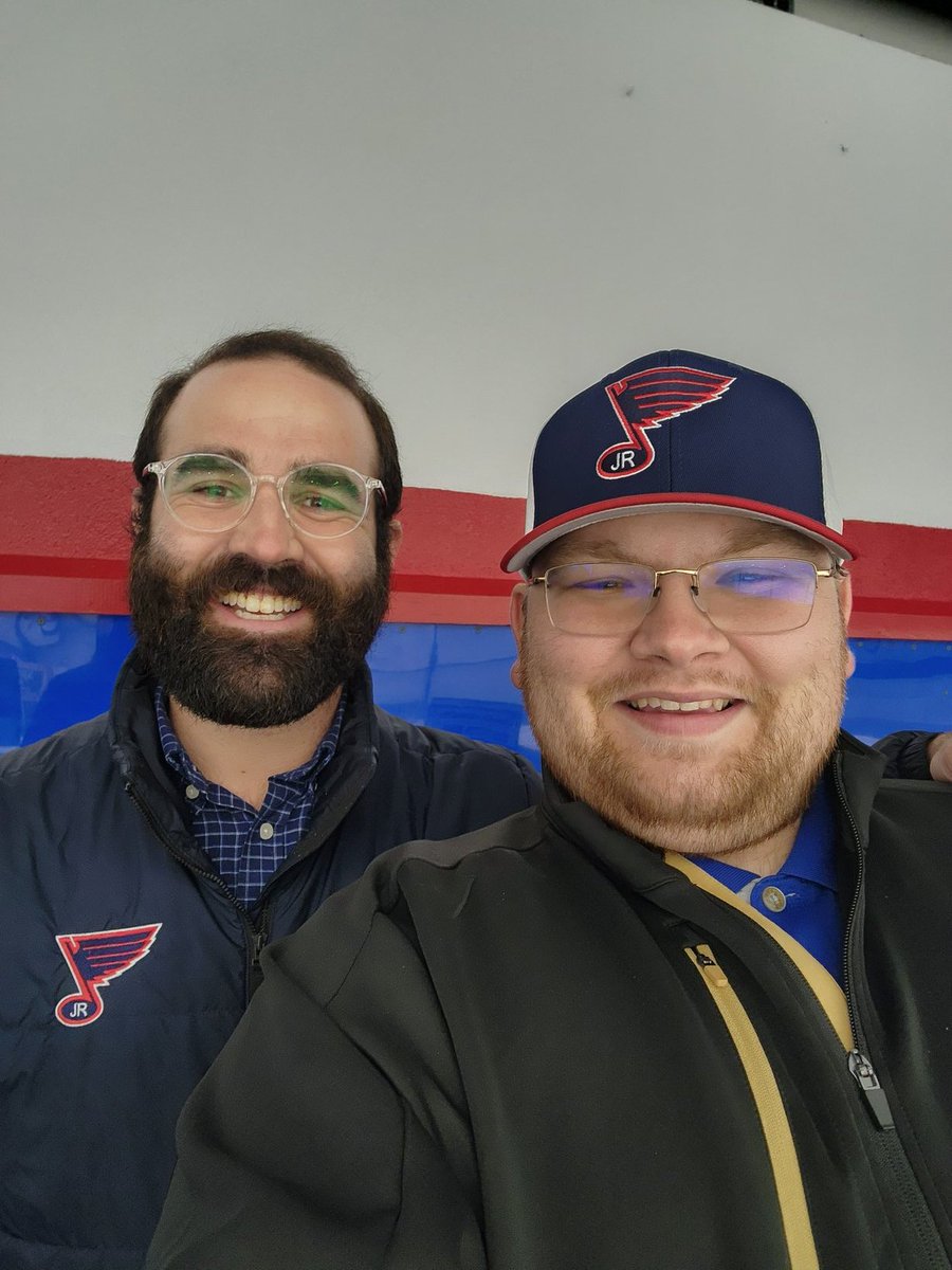 AaronPreston13's tweet photo. The mighty duo!

@joey_zana returns to the St. Louis Jr. Blues  broadcast!

Join Joey and myself on the @MyHockeyTV Broadcast as the @JrBluesHockey take on the @WausauCyclones

#JrNotes https://t.co/YbeqzFoNNi