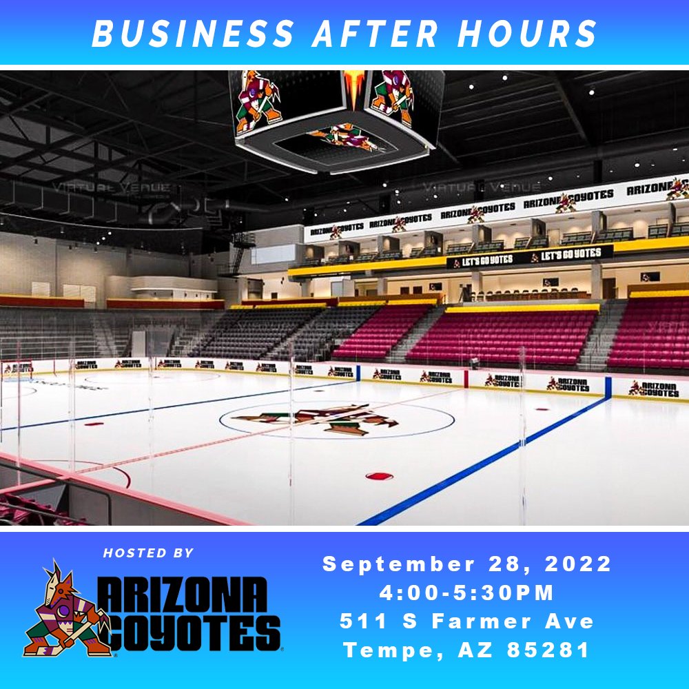 tempechamber's tweet image. Our next #BusinessAfterHours mixer on September 28th will be hosted by the @arizonacoyotes! We won&apos;t be on the ice for this one though, we&apos;ll be at the beautiful VIB Tempe Hotel! 

Register today: bit.ly/3UokfaU

#arizonacoyotes #networkdevelopment