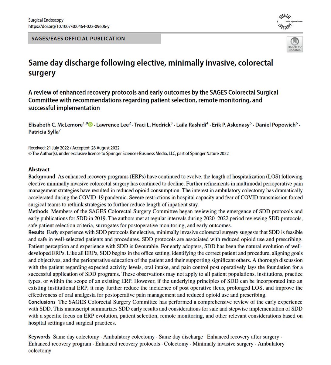Laila Rashidi (@lailara58) on Twitter photo Honored to be part of this great Collaborative effort. SAGES official publication! SDD after Elective, MIS Colorectal Surgery.💥<a href="/patsyllamd/">Patricia Sylla</a> <a href="/DanPopowichMD/">Daniel A. Popowich, MD</a> <a href="/LisaMclemore/">lisa mclemore</a> <a href="/tlhedr0/">Traci Hedrick</a> <a href="/SAGES_Updates/">SAGES is in Tampa in 2026!</a> <a href="/ASCRS_1/">ASCRS_1</a> <a href="/McGColorectal/">McGill Colorectal</a> <a href="/MultiCareHealth/">MultiCare Health</a> trebuchet.public.springernature.app/get_content/03… Honored to be part of this great Collaborative effort. SAGES official publication! SDD after Elective, MIS Colorectal Surgery.💥<a href="/patsyllamd/">Patricia Sylla</a> <a href="/DanPopowichMD/">Daniel A. Popowich, MD</a> <a href="/LisaMclemore/">lisa mclemore</a> <a href="/tlhedr0/">Traci Hedrick</a> <a href="/SAGES_Updates/">SAGES is in Tampa in 2026!</a> <a href="/ASCRS_1/">ASCRS_1</a> <a href="/McGColorectal/">McGill Colorectal</a> <a href="/MultiCareHealth/">MultiCare Health</a> trebuchet.public.springernature.app/get_content/03…