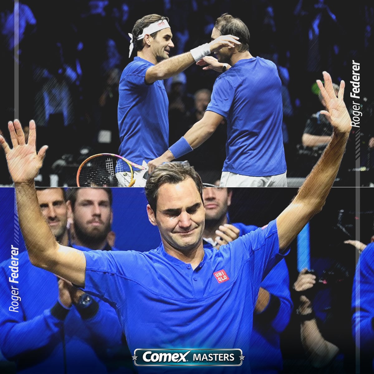 ComexMasters's tweet photo. ¡Hasta siempre, Majestad! 🫡🥹

El gran Roger Federer dijo adiós conmoviendo a todos, compartiendo equipo en la Laver Cup junto a Rafa Nadal. 

➡️ 20 Torneos de Grand Slam
➡️ 103 títulos ATP
➡️ 2 medallas olímpicas 

#ComexMasters #RogerFederer https://t.co/nnjT8IAOKl
