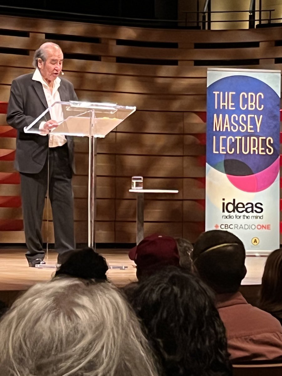arialb's tweet photo. Tompson Highway on death: “don’t mourn me. Be joyful.” After the last two weeks of loss, a balm. Thank you #tompsonhighway @cbc #masseylecture https://t.co/GYCri1WzQp