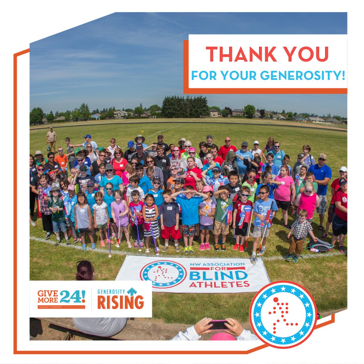 NWABA's tweet photo. THANK YOU #swwashington for donating to #NWABA during #GiveMore24! Your #GenerosityRising to the occasion raised close to $60,000 to support programs for #BlindAthletes. We are grateful for this community. https://t.co/5mcZFl0tl5