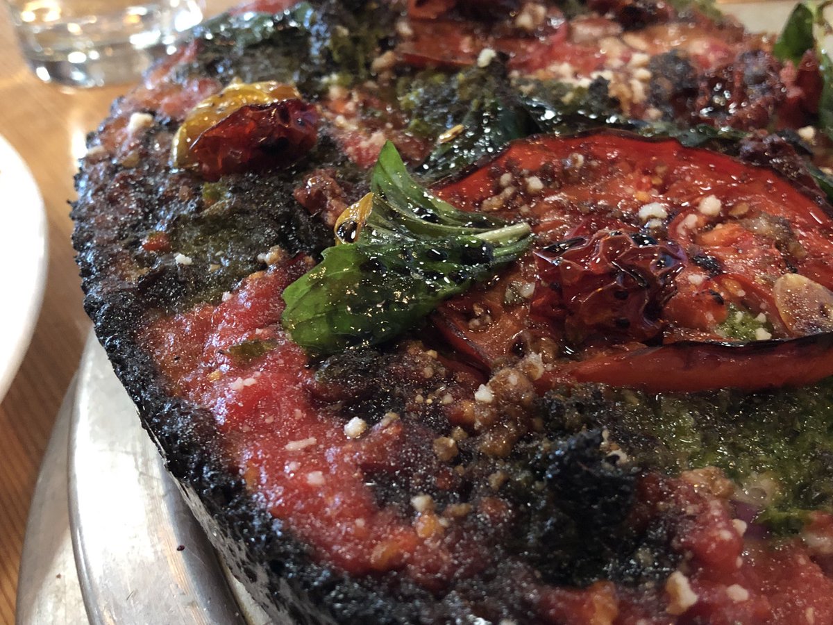 mrzphd's tweet photo. My family &amp; I were first people ever to try the new artistry at @WindyCityPie:  ATTACK OF THE KILLER TOMATOES Red Sauce + Mozzarella + Roasted Garlic + Red Onion + Sliced Heirloom Tomato + Basil + Balsamic Reduction + Parmigiano Reggiano
It’s really good
 https://t.co/ELkZjqtohg https://t.co/2xkX8rJ0wV