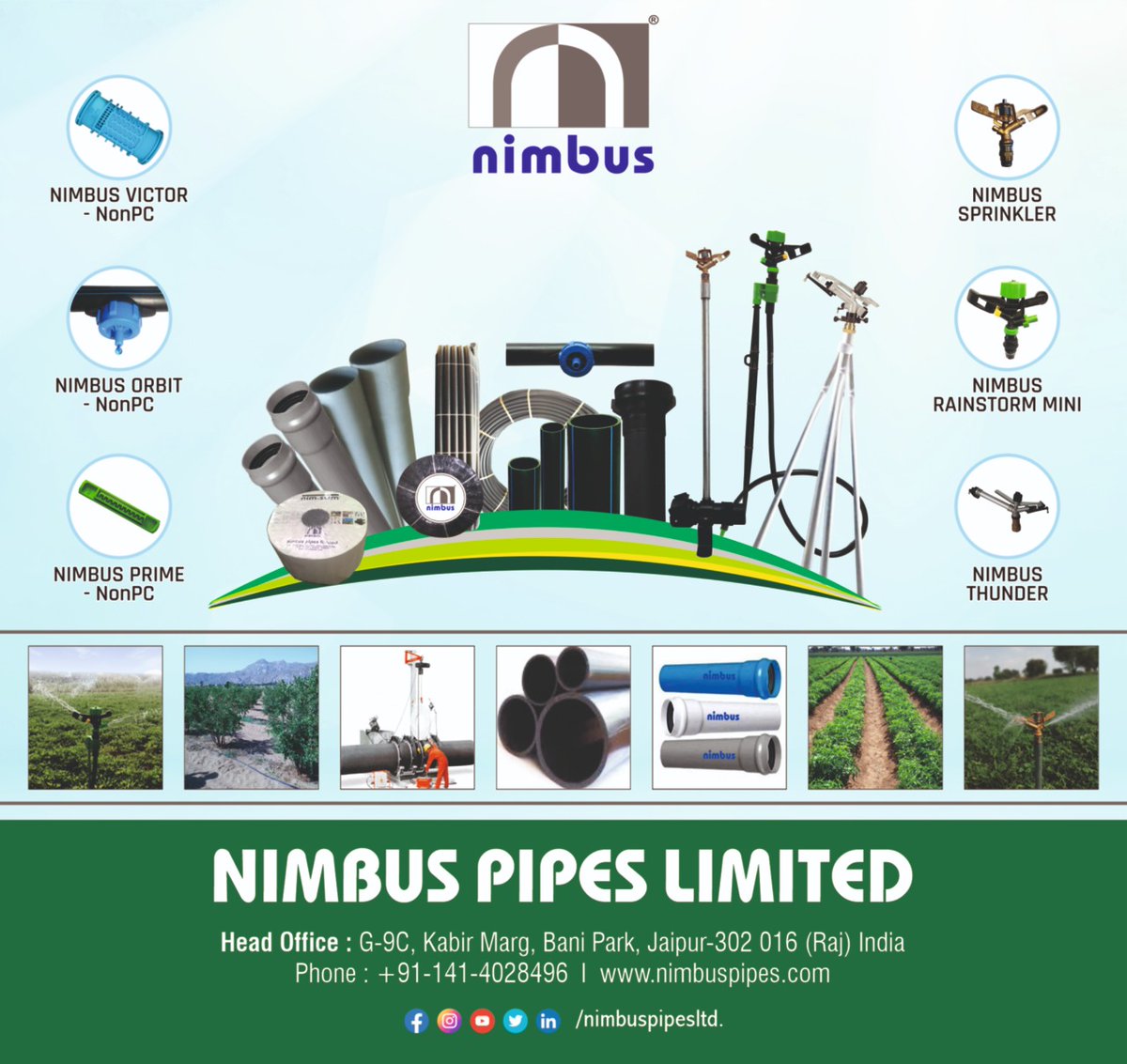 NimbusPipesLtd's tweet photo. #NIMBUS2.0 - Our products were designed to address wide varieties of today's water challenges to secure future of generations to come. #DripIrrigation #Minisprinkler #nimbuspipeslimited #PDMC #Sustainability #Growers @PravinLath @SushilK53160249 @pradip_padhye https://t.co/YdWdpdDfEW