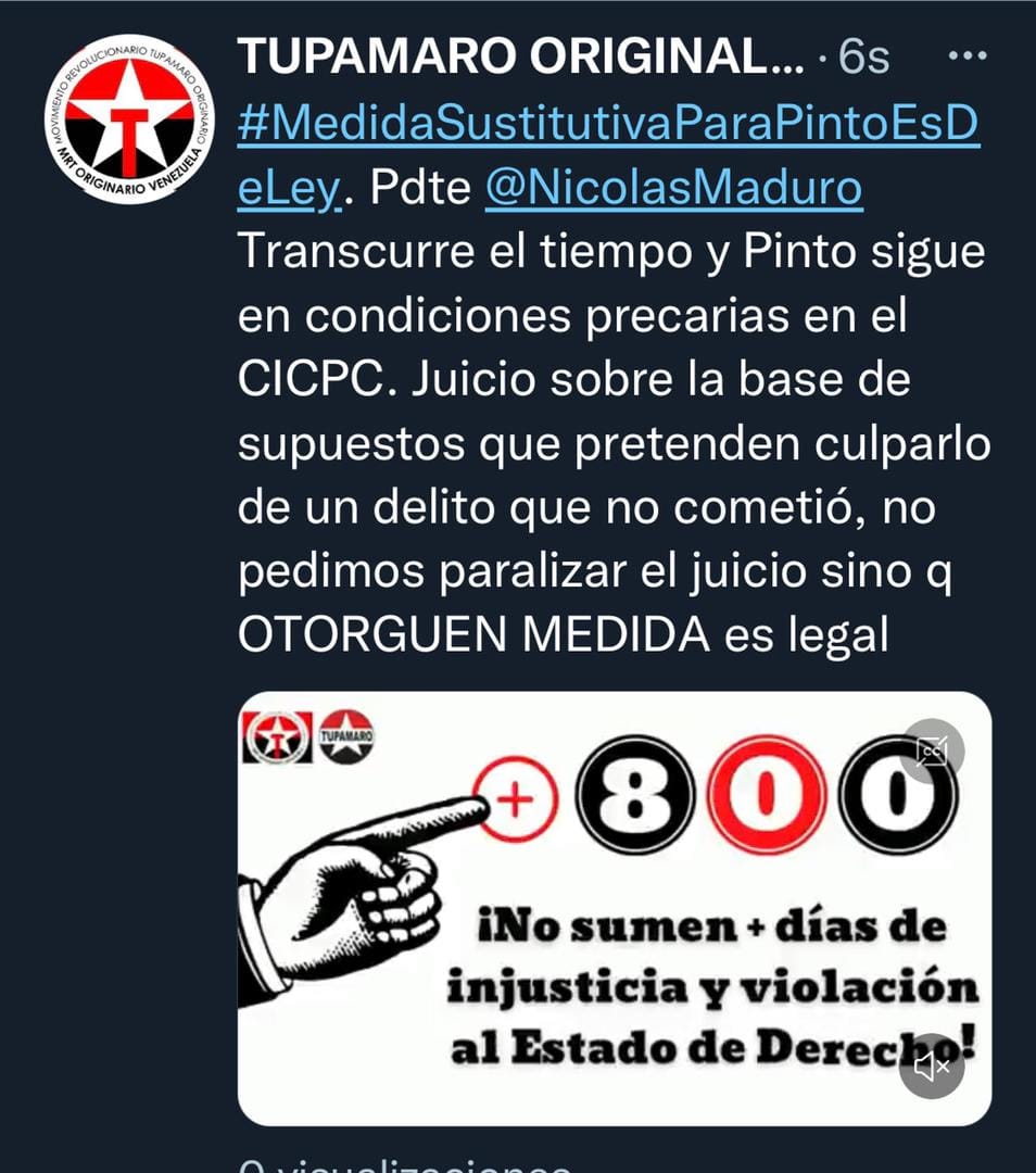 #MedidaSustitutivaParaPintoEsDeLey 
<a href="/MinpublicoVEN/">Ministerio Público venezolano</a> 
<a href="/TSJ_Venezuela/">TSJ Venezuela</a> 
<a href="/ONU_es/">Naciones Unidas</a> 
<a href="/ONU_derechos/">ONU Derechos Humanos - América del Sur</a> 
<a href="/WalterDossier/">Walter Martínez</a> 
<a href="/teleSURvzla/">teleSUR Venezuela</a> 
<a href="/TarekWiliamSaab/">Tarek William Saab</a> 
<a href="/NicolasMaduro/">Nicolás Maduro</a> 
<a href="/dcabellor/">Diosdado Cabello R</a> 
<a href="/AdanChavezFrias/">Adán Chávez Frías</a> 
<a href="/ConCiliaFlores/">Cilia Flores</a> 
<a href="/PedroCarreno_e/">Pedro Carreño</a>