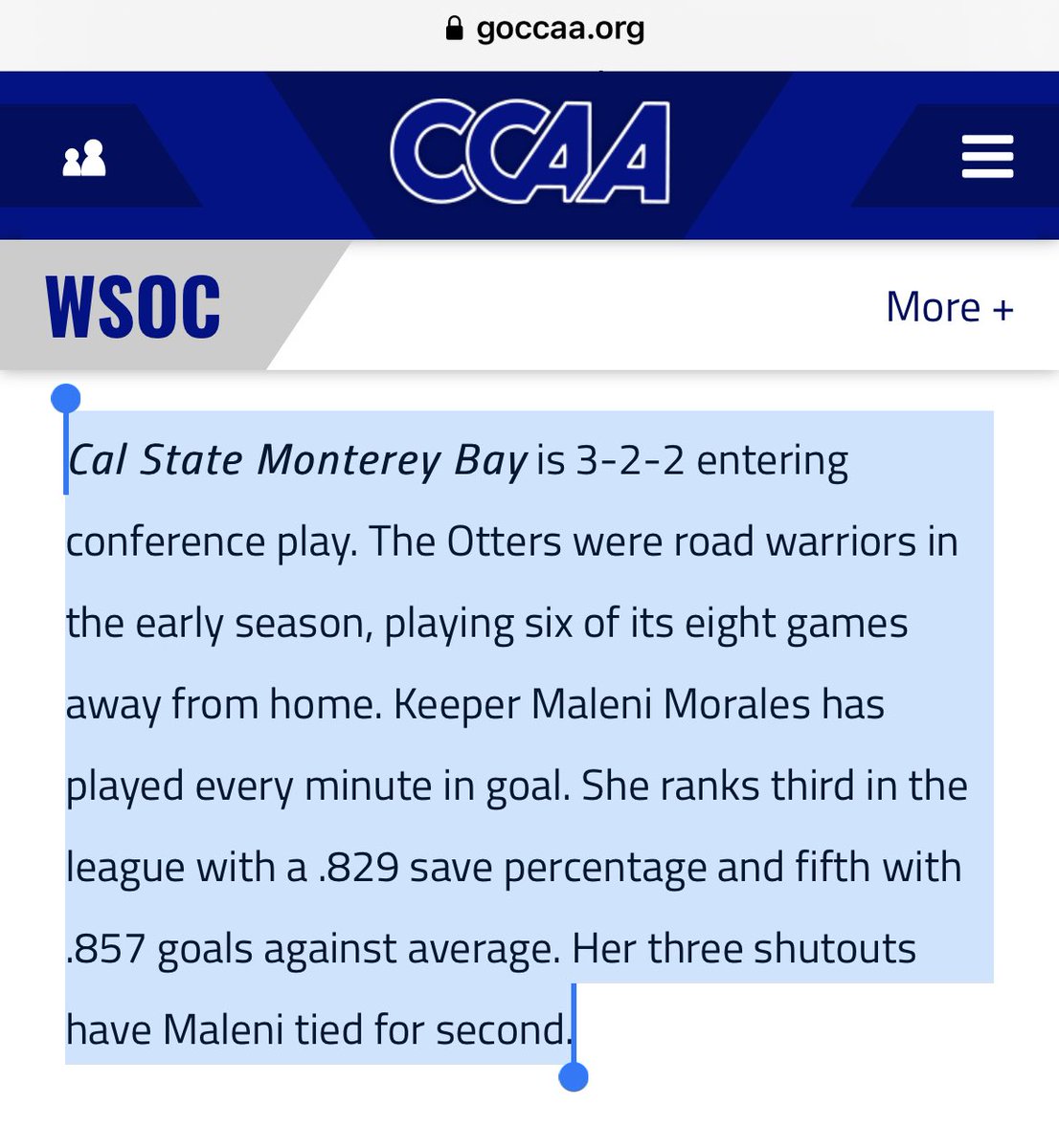 coachgpool's tweet image. Nice to see the @CSUMBWSoccer GK Maleni Morales get some love. 

Make waves, Monterey Bay! Beat LA!!

🕖 7 pm PT
📺 ccaanetwork.com/csumb
📊 lagoldeneagles.com/sidearmstats/w…

#MakeWavesMB
#MBTID