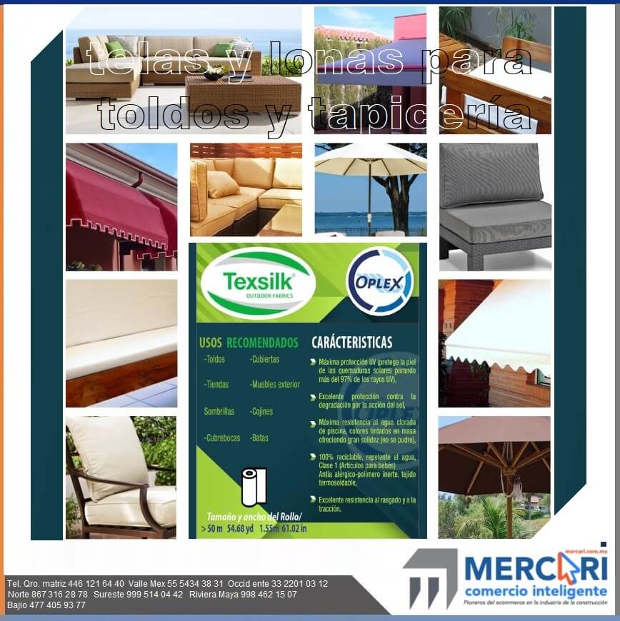 mercariobras's tweet photo. #telas y #lonas #texsilk #oplex, aplicaciones para #toldos, #tapiceria #mueblesexteriores #velarias #sombrillas #cojines #batas venta por rollo 1.55 x 50 mts. envíos a cualquier punto del país. https://t.co/LJq0XZKw8r