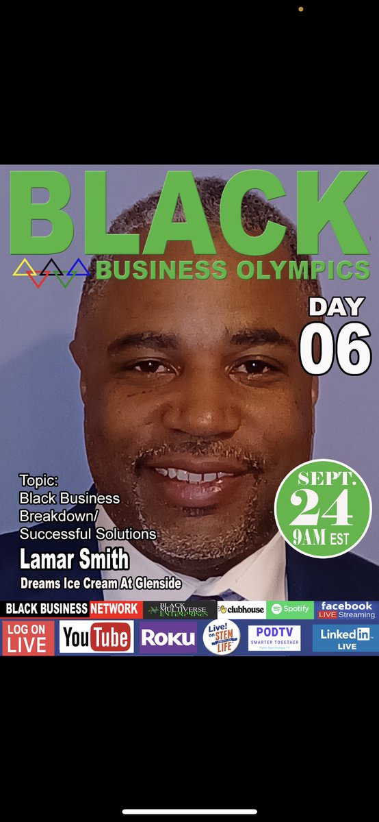 BlackBusinessUS's tweet photo. The Black Business Olympics, a 7 day broadcast streaming live on https://t.co/D1BW9GROML Day 6, Part 1 https://t.co/RGqqWT3cll