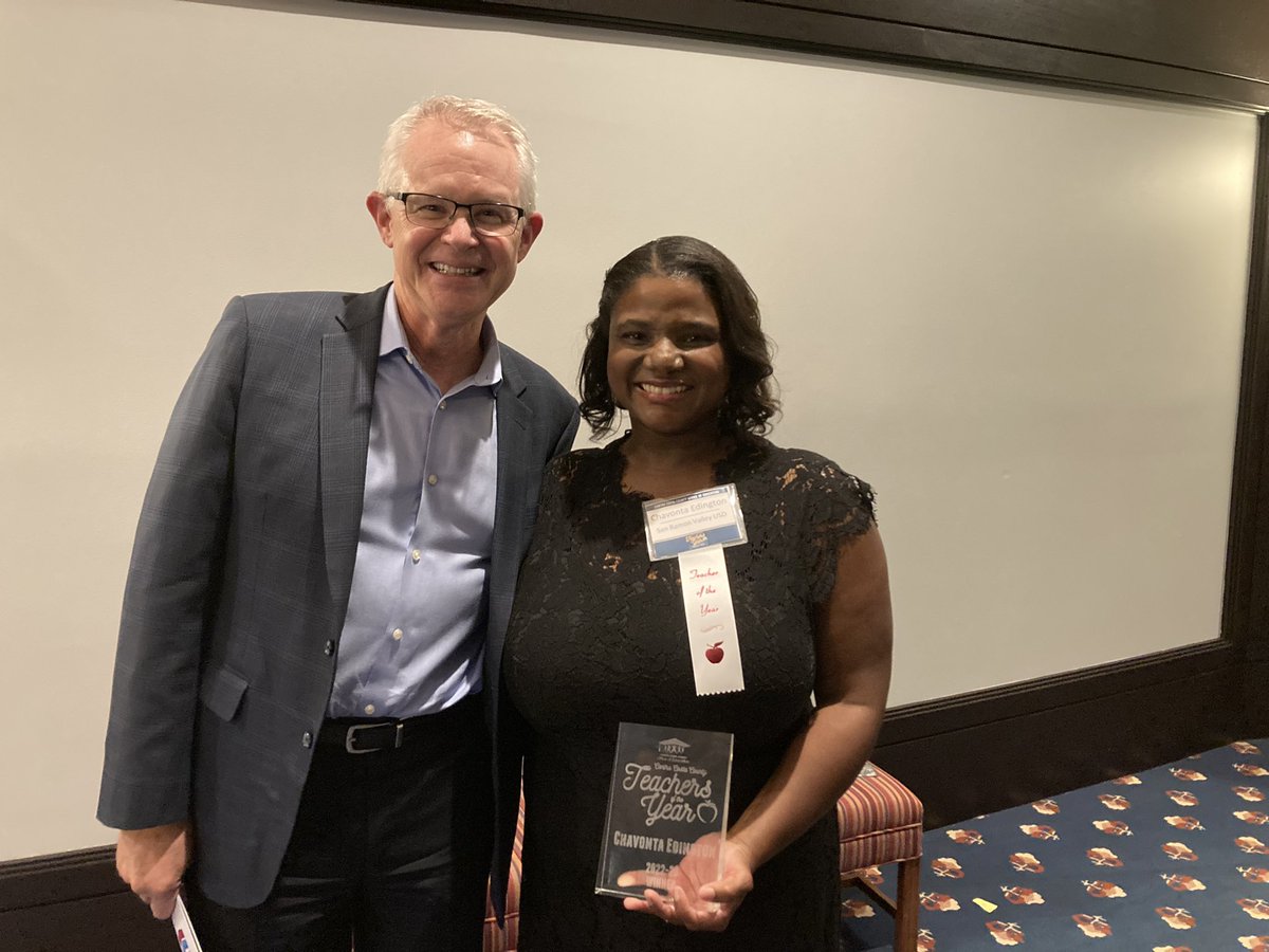 Last night we celebrated Contra Costa County teacher of the year and  <a href="/SRVUSD1/">SRVUSD</a> teacher Chavonta Edington.  We are grateful to call this amazing teacher our colleague!!
