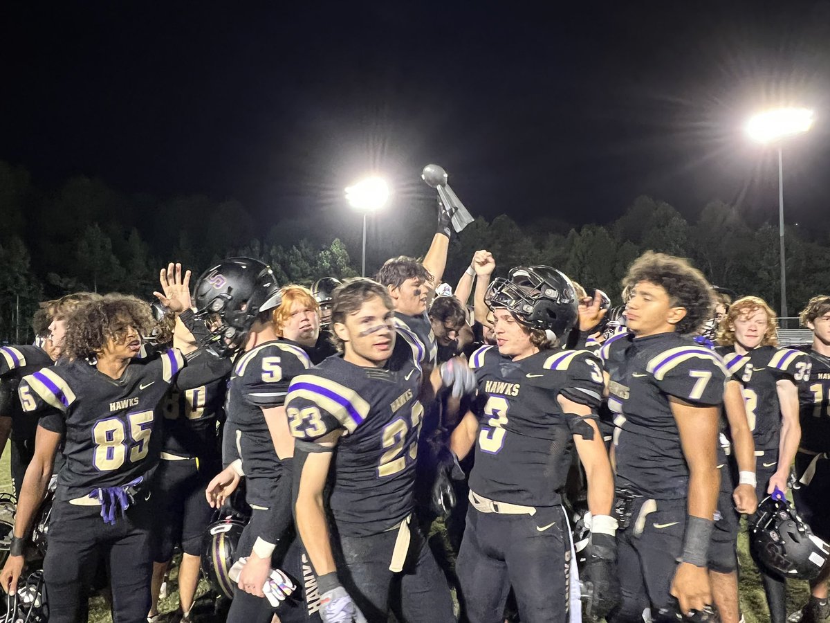 myrdc's tweet photo. The @westshorehome #FNR presented by @YourAirExperts game winner trophy goes to Holly Springs High School! #WRDCSports @HSHawksAD @HSHSFB @GoldenHawksFB @HSHSnews @jaysonny91 @pmanonair @Alexa_Kay11 https://t.co/6m2paX6M8F