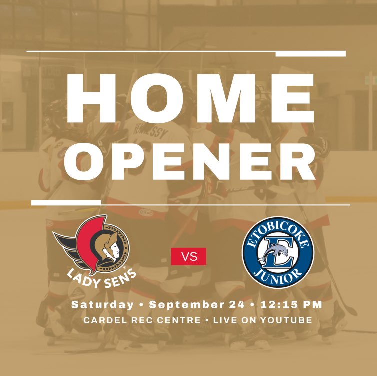 OttawaLadySens's tweet photo. There’s no place like home… The Lady Sens are kicking off the regular season at home this Saturday against the Etobicoke Dolphins. Go Sens Go! 

#GoSensGo #Sensfam #HomeOpener #PWHL #owhlu22aaelite https://t.co/wO1FuXWGZk
