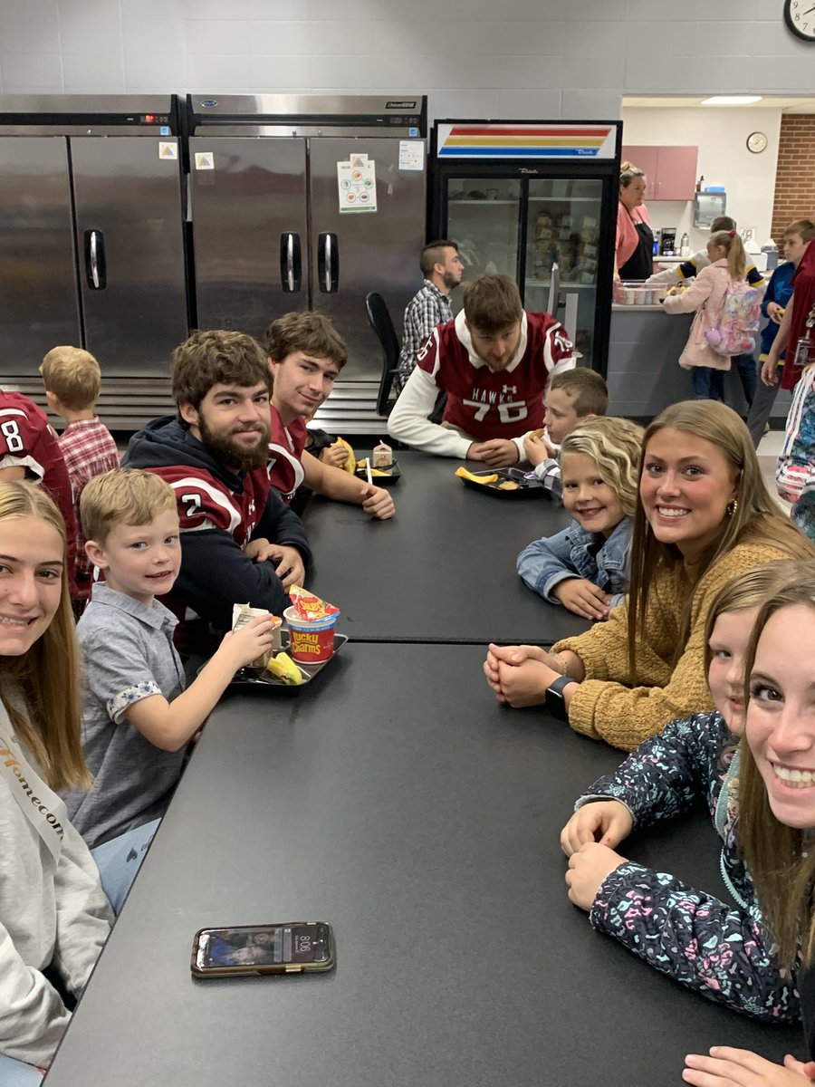 shcsd's tweet photo. Homecoming Power Breakfast at Elem with HS athletes followed by young fans getting SH posters signed by athletes. #SHHawks are great role models for these kids! https://t.co/wiJHXJkUMy