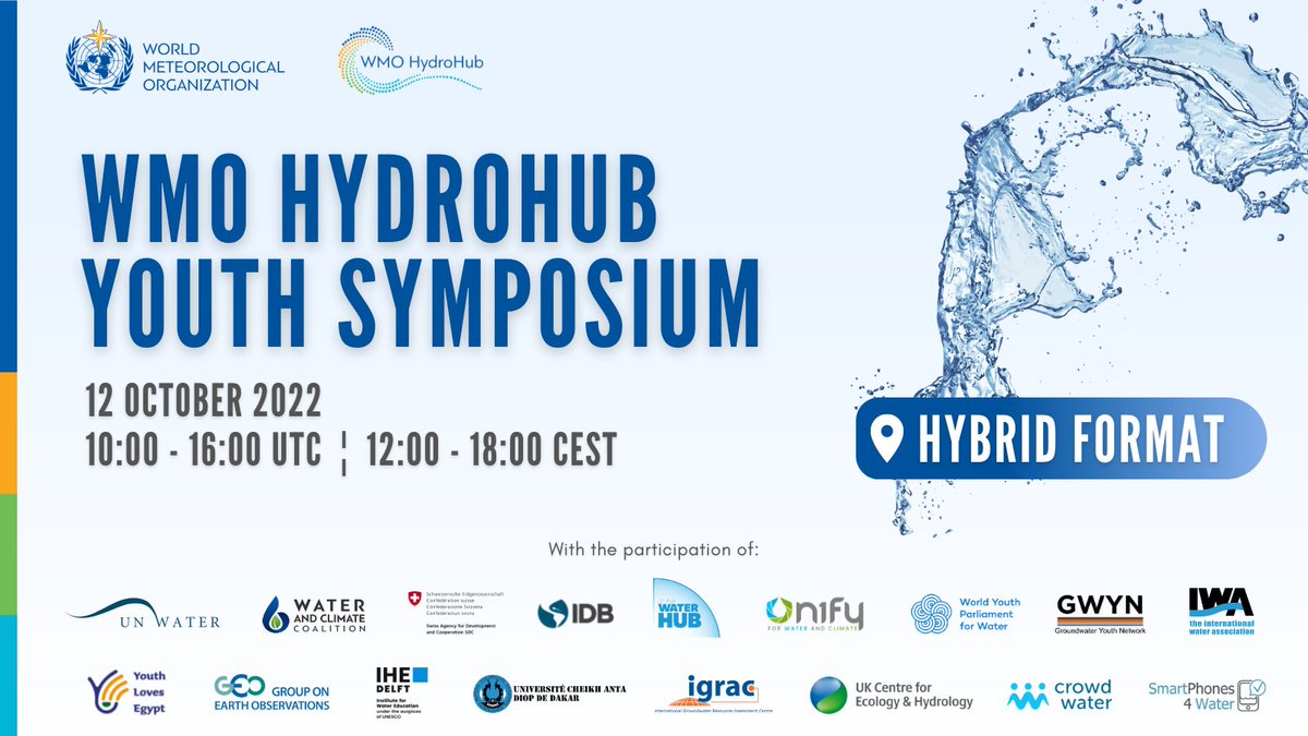 jaywilson1972's tweet photo. Save the date❗️
On 12 October🗓️join the @WMO HydroHub #YouthSymposium to learn more about:
💧sustainable water resources management &amp; #WaterMonitoring
📡crowdsourcing
🧑🏽‍ 🎓and the role of youth in the achievement of #SDG6
Register here➡️https://t.co/6IwhfD7v9T https://t.co/VTFsYCs4zi