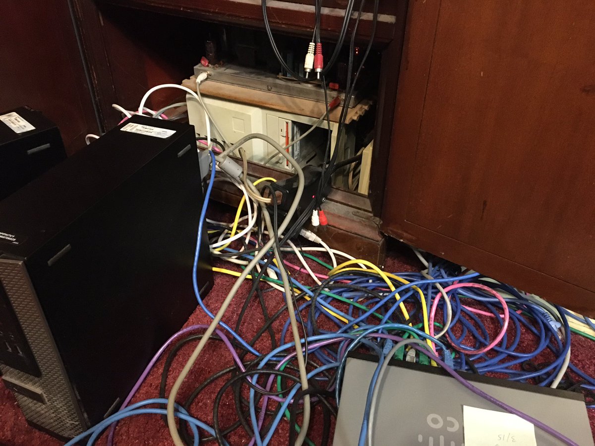 crtdude's tweet photo. No matter how carefully you think you wired everything up, it always manages to devolve into a tangled mess of cables after a couple of years. I believe this is one of the immutable laws of the universe. https://t.co/y2DK6QsfxT