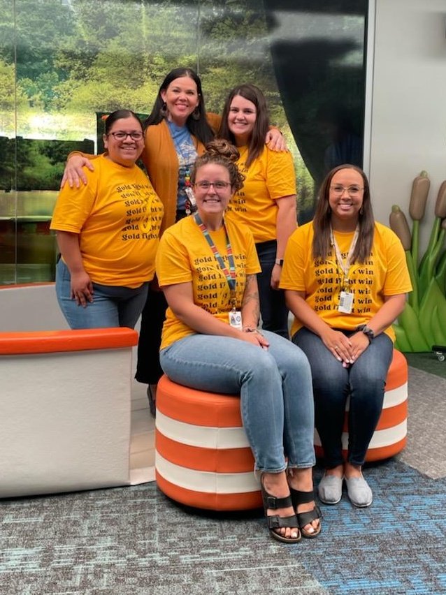 SraMoreno16's tweet photo. The #RiverSquad wearing gold for Pediatric Cancer Awareness. #GoldFightWin #HumbleISD @HumbleISD_CE @HumbleISD https://t.co/qaSsRl4nwo