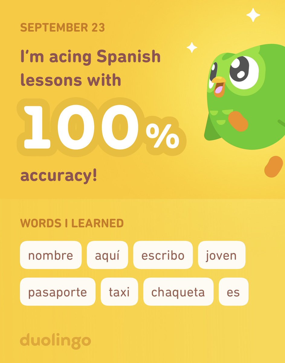 Dajmang's tweet photo. I’m learning Spanish on Duolingo! It’s free, fun, and effective. https://t.co/WRJiz67c1k