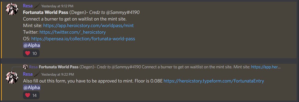 resaang's tweet photo. Called Fortunata World Pass (Current FP: 0.17E) at all my communities yesterday, easy sign up, free mint. Love calling low cost of capital / risk-free plays. We all get to eat! 🥳https://t.co/5LtBfI0Hx6 https://t.co/gswRdTycCg